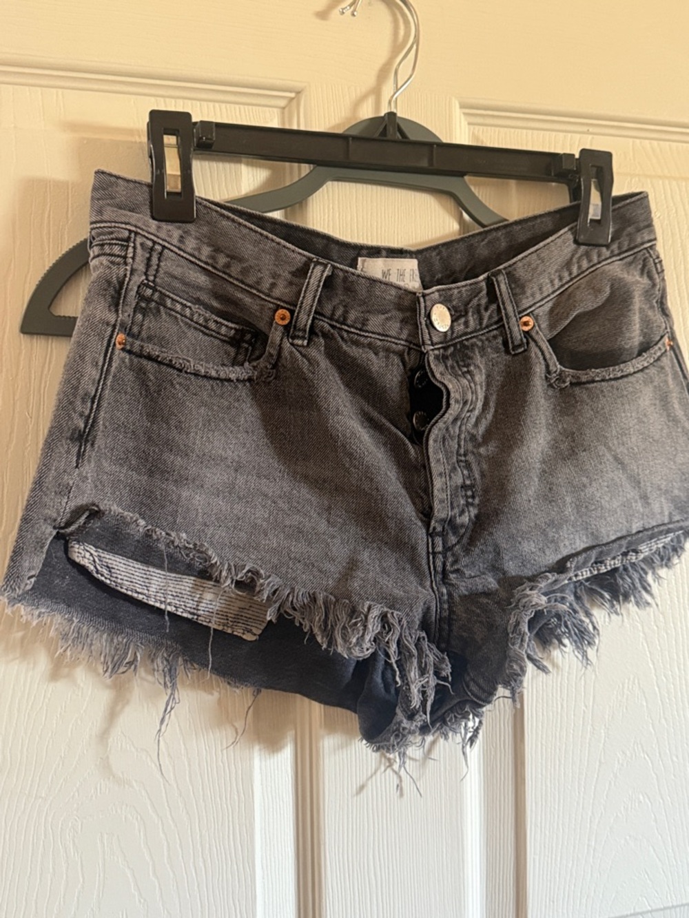 Free People Washed Black Frayed Hem Denim Shorts